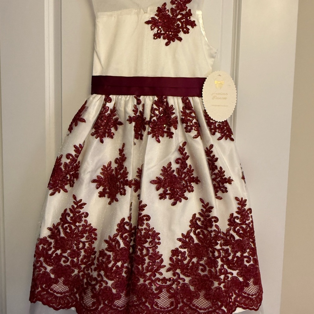 American Princess White Dress with Red Accents